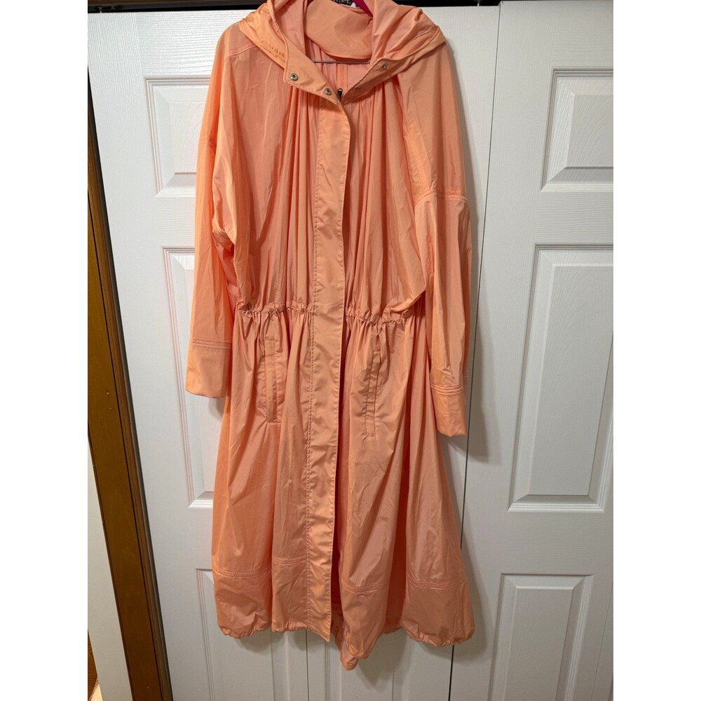 NWT Athleta Women’s Long Hooded Windbreaker Jacket Nylon Zip Drawstring Peach M